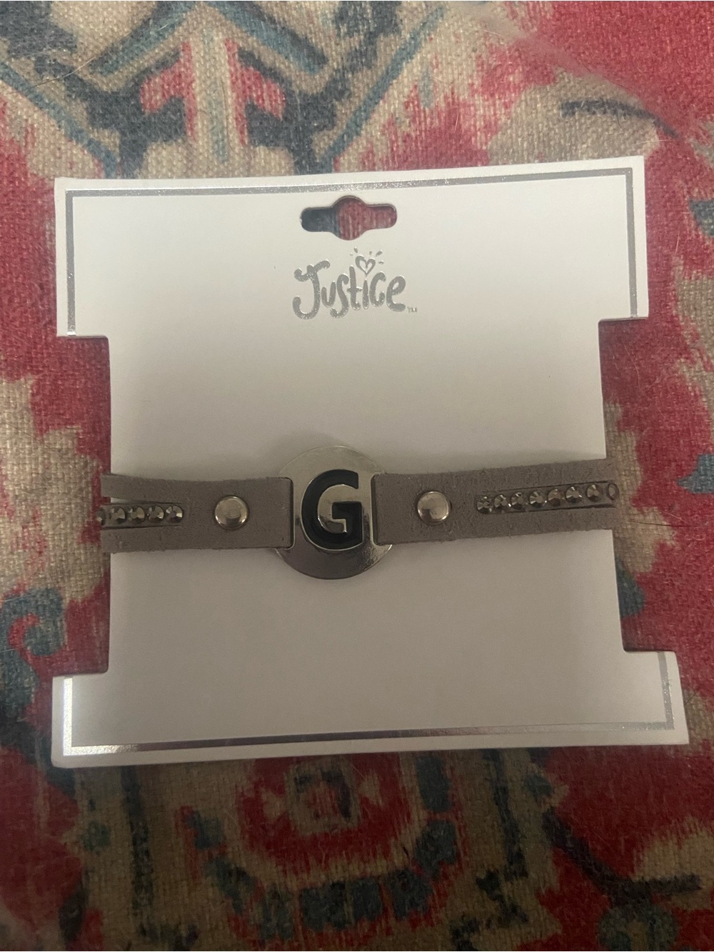 Justice Gray Studded 'G' Initial Strap Bracelet